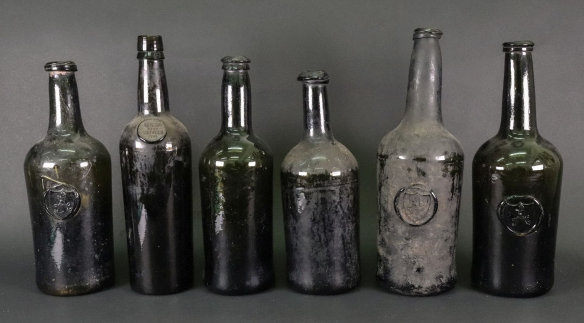 A collection of six old green glass wine and spirits bottles, - Image 2 of 12