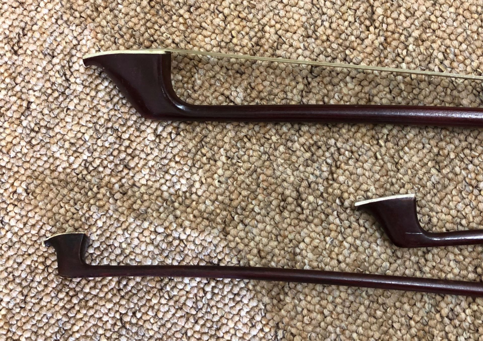 Three Violin bows, one mahogany and ebony, stamped Prima 200, with bone, - Image 7 of 7