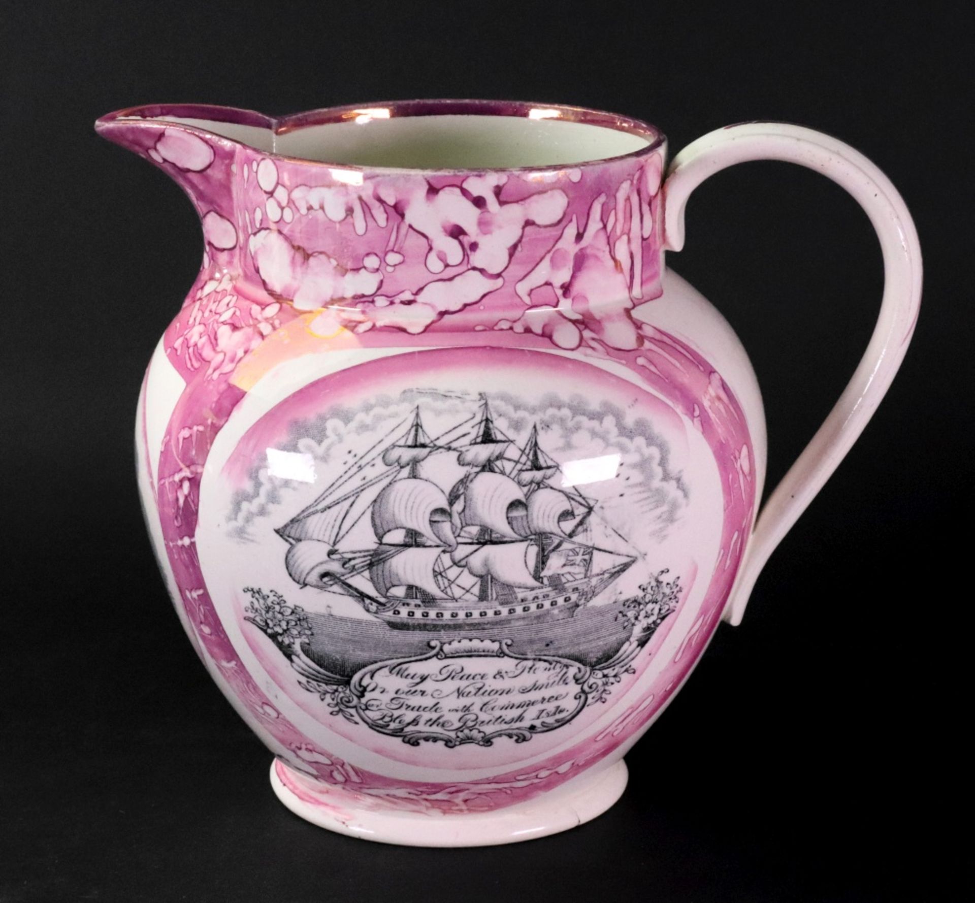 A Sunderland lustre baluster jug, early 19th century, printed to the centre with Sir R. Peel, Bart. - Image 2 of 6