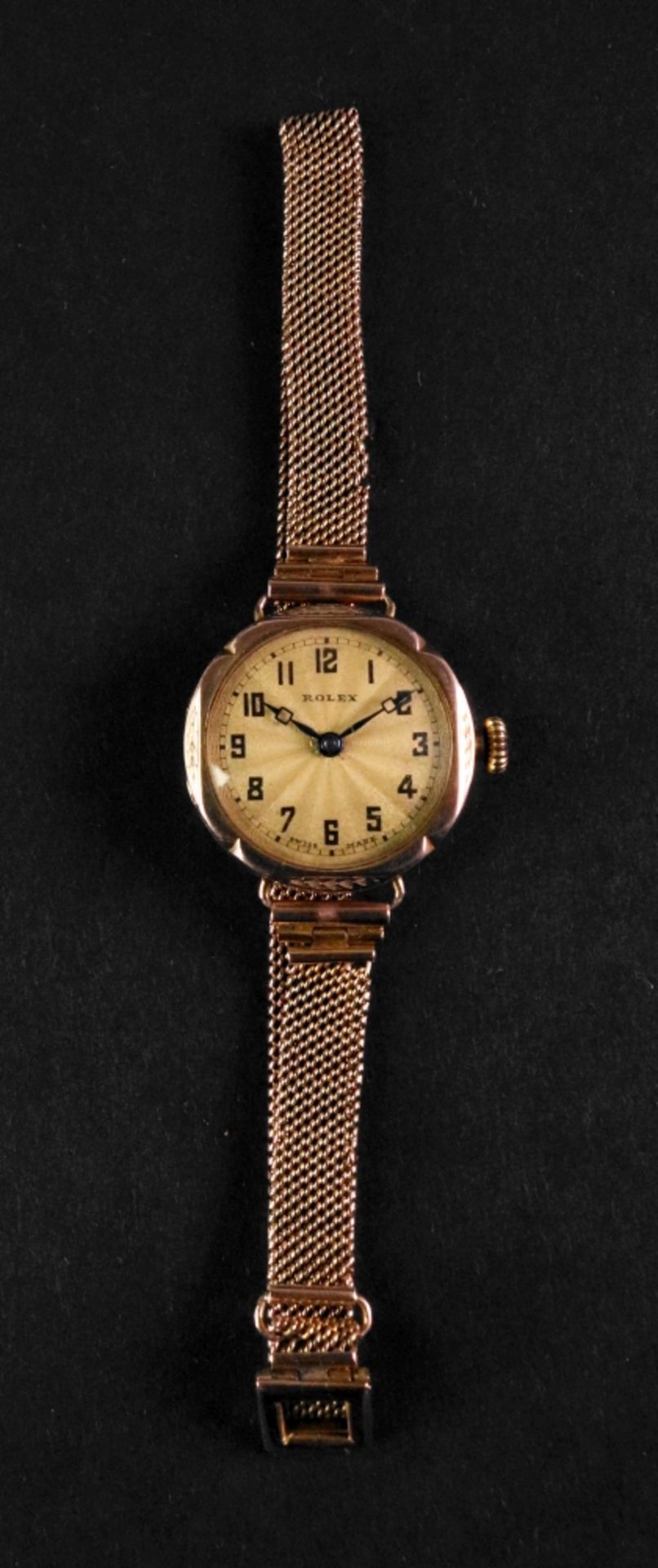 Rolex; a lady's 9ct gold bracelet watch, the dial with Arabic numerals, the case detailed '9. - Image 2 of 3