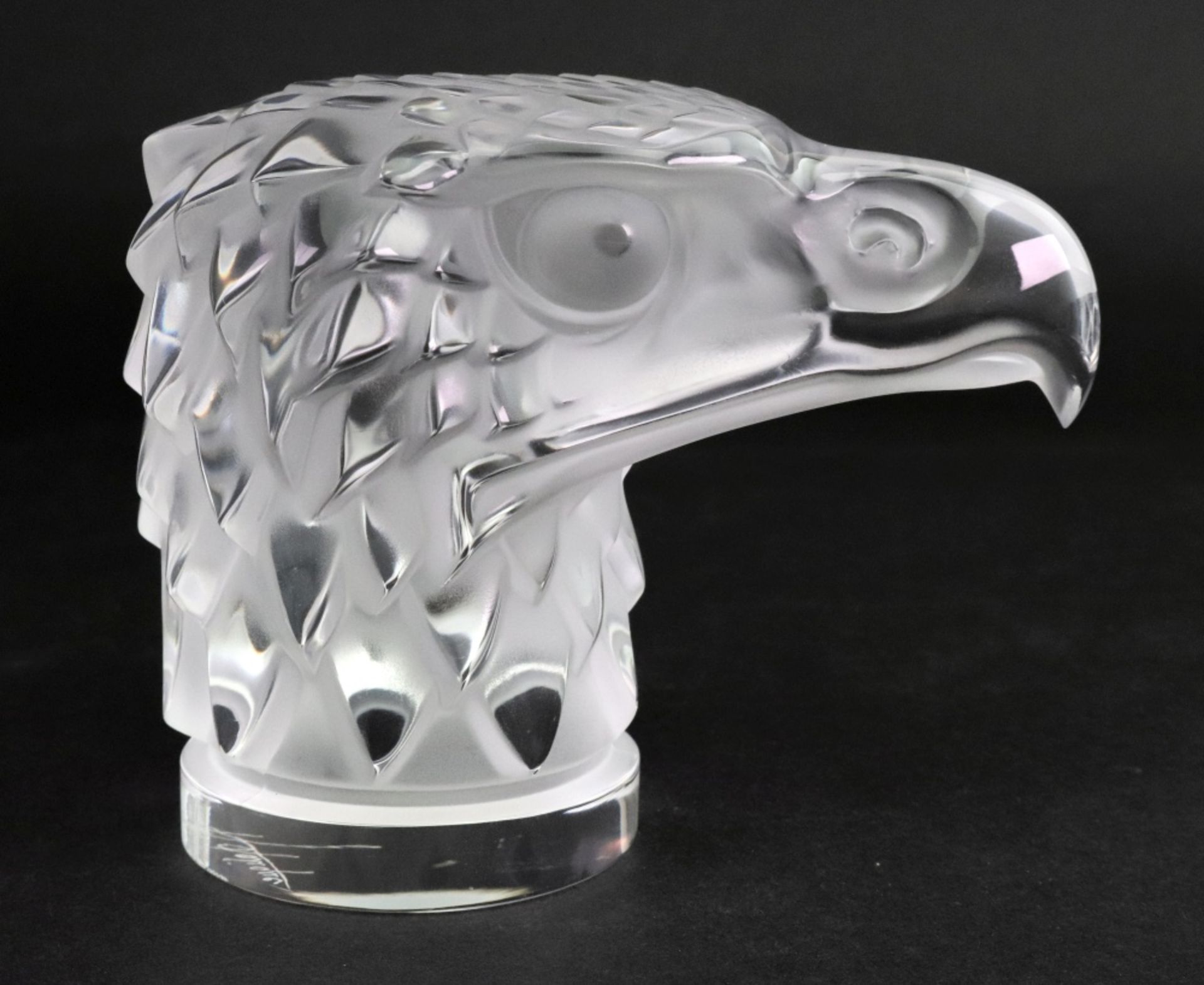 Lalique; a frosted glass Tete D'Aigle (Eagle Head) car mascot, detailed 'Lalique France' to base,