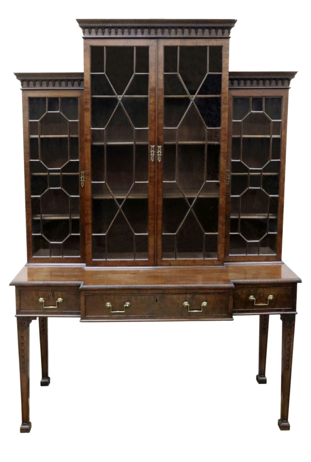 A George III mahogany breakfront china cabinet-on-stand,