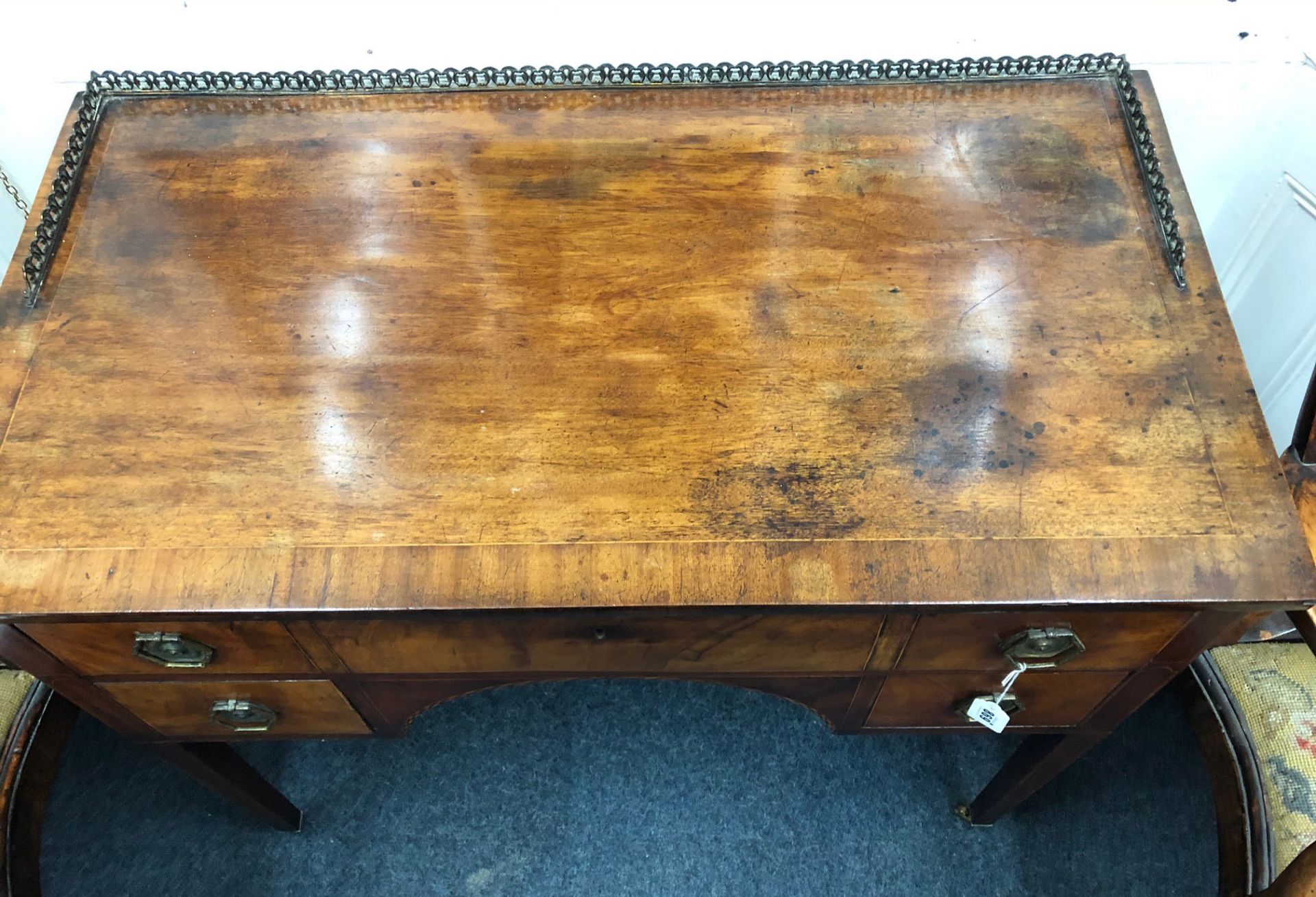 A George III mahogany boxwood and ebony strung dressing table, - Image 4 of 8