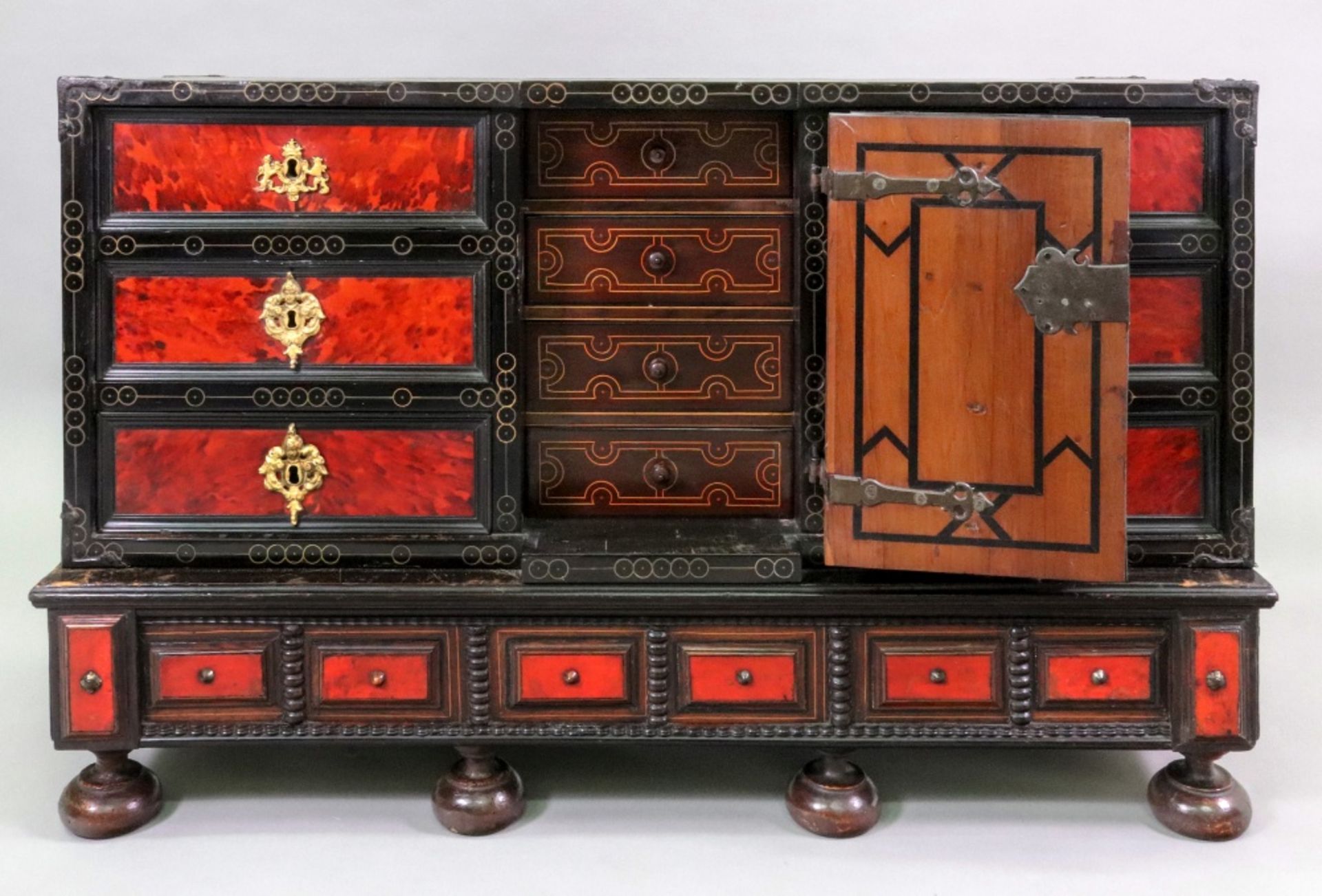 A late 17th century Flemish ebony cedar and tortoiseshell veneered table cabinet, - Image 4 of 5