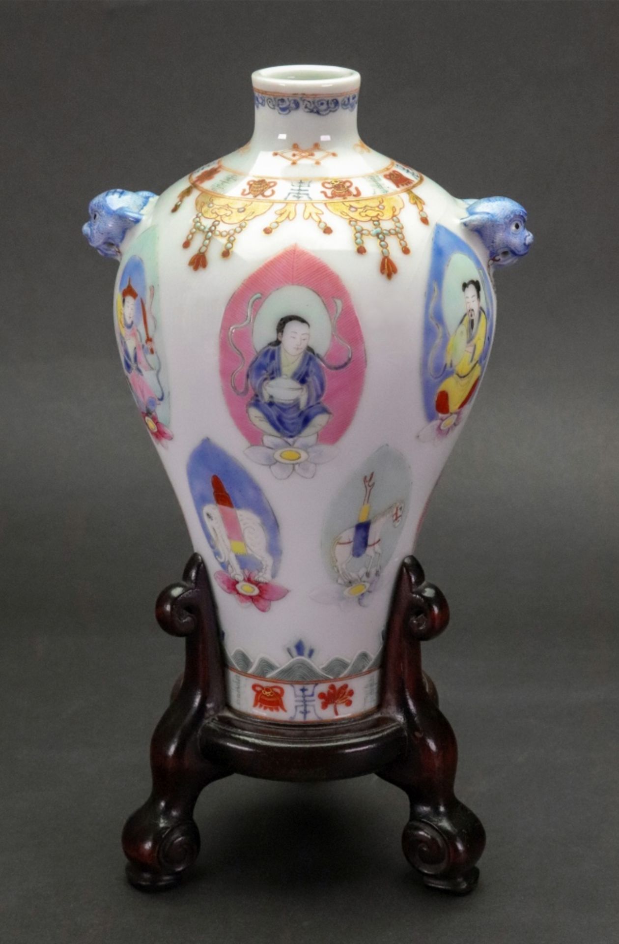 A Chinese famille rose 'Baragon Tumed' vase, iron red Qianlong seal mark but later, - Image 2 of 4