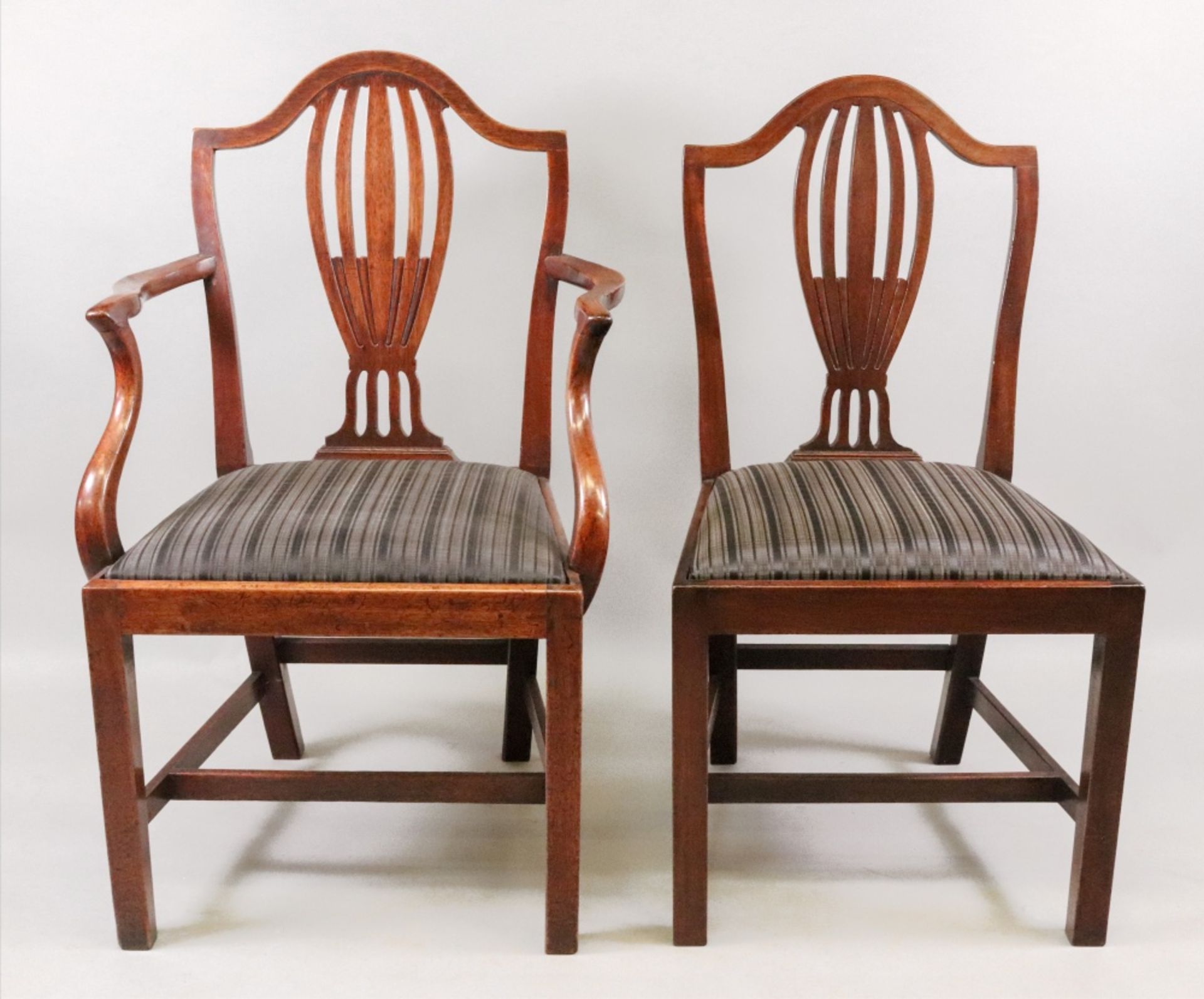 A set of six George III style Hepplewhite design mahogany dining chairs, 19th century, - Image 2 of 3