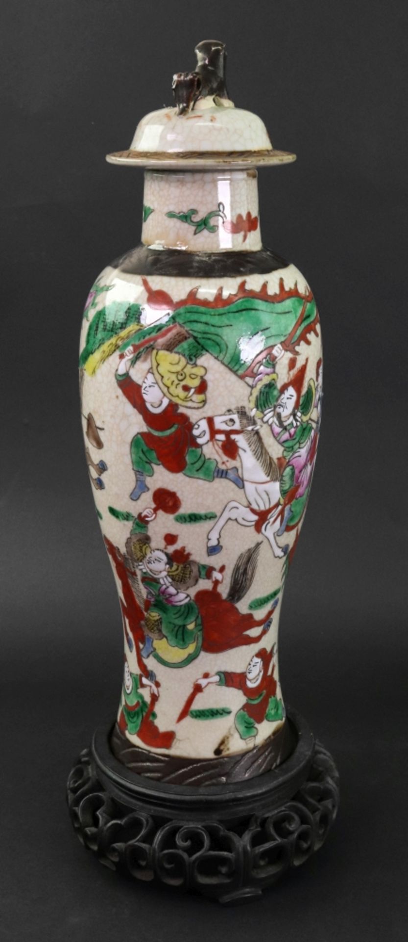 A Chinese crackle glazed slender baluster vase and cover, late 19th century, - Image 3 of 8