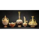 A collection of five pieces of Royal Worcester, a vase, shape no.