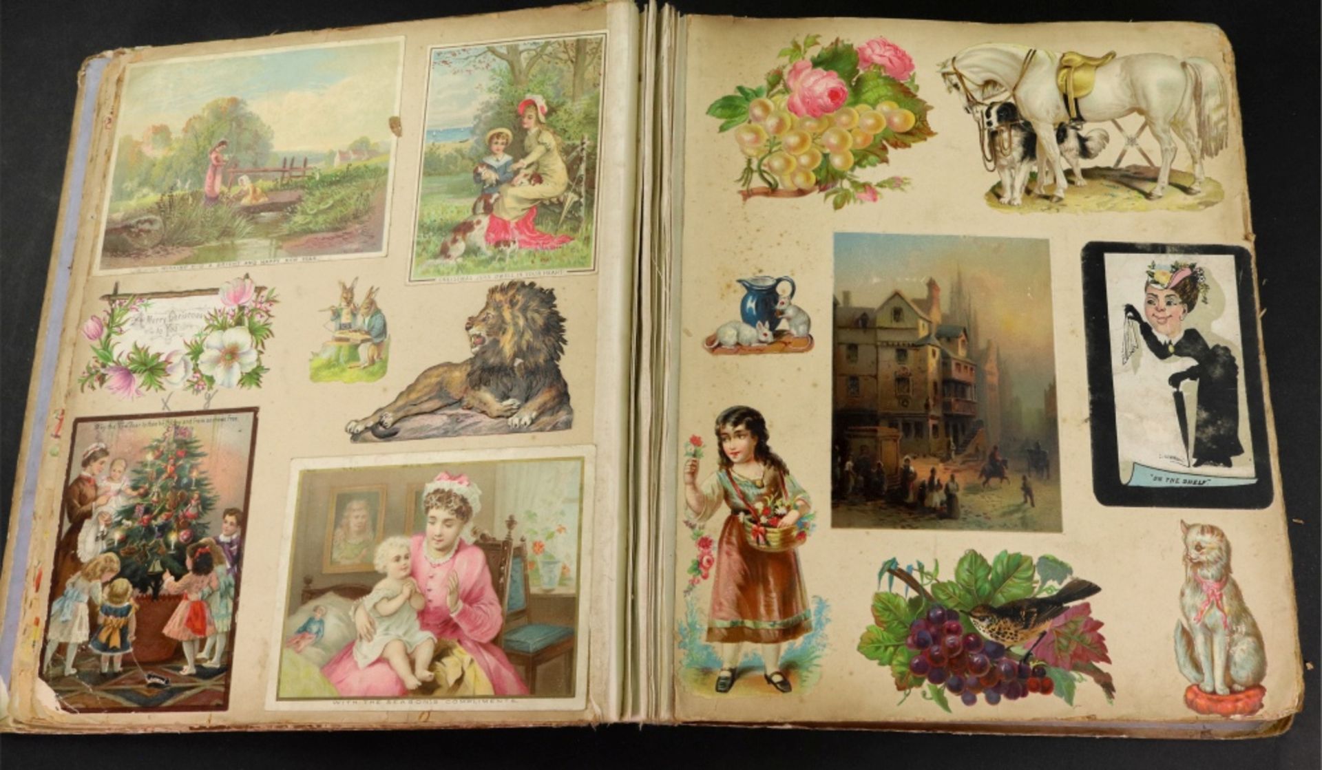 A Victorian album of 'scraps', in a decorative original binding with panels of flowers and gilt. - Bild 4 aus 16