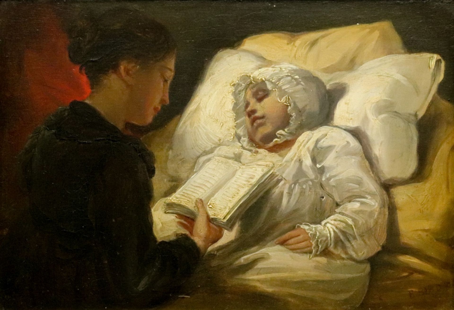 Edward Bird (British, 1772-1819), A mother reading to a sleeping child,