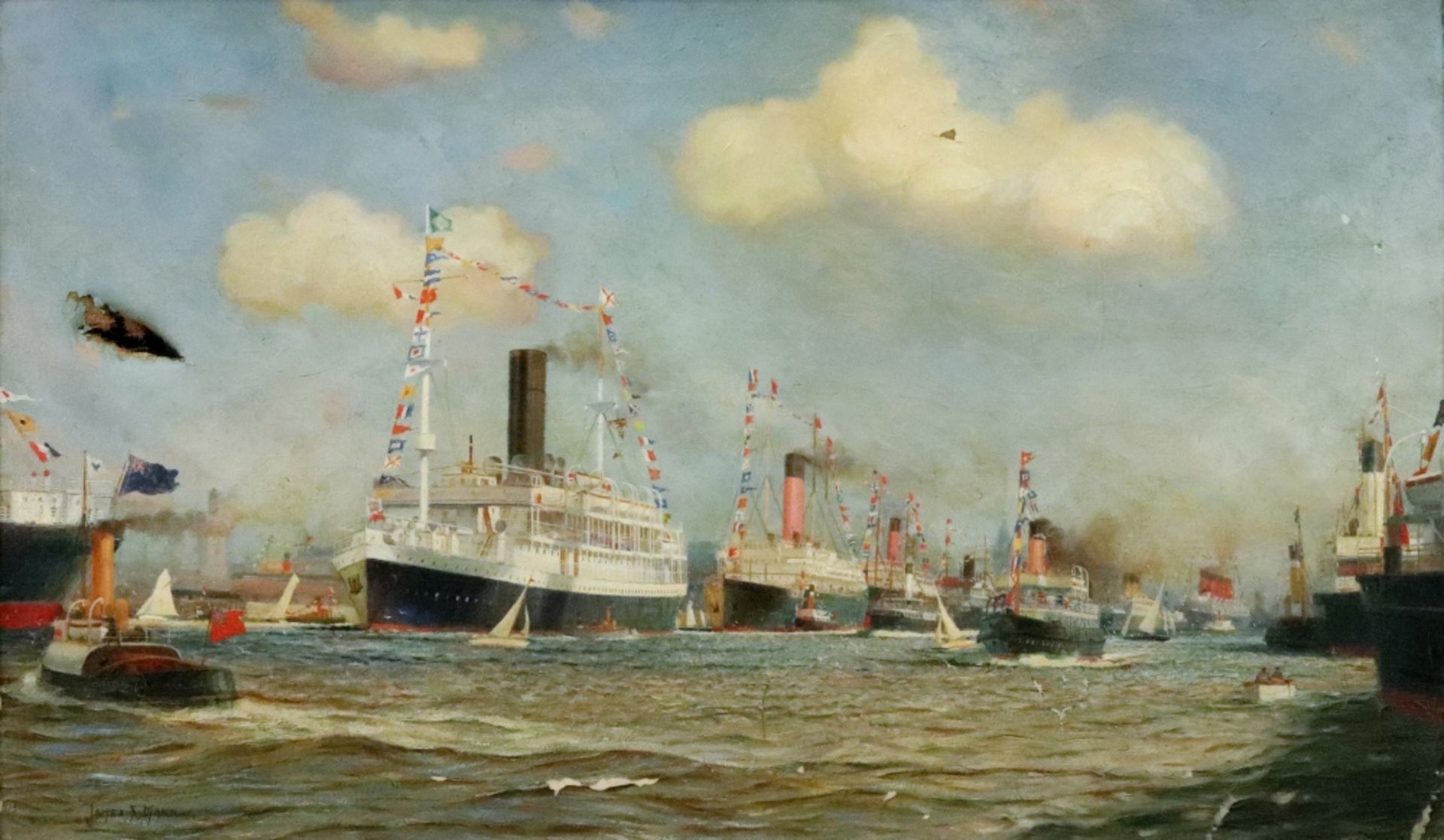 James Scrimgeour Mann (British, 1883-1946), The Flotilla, signed 'James S Mann' (lower left),