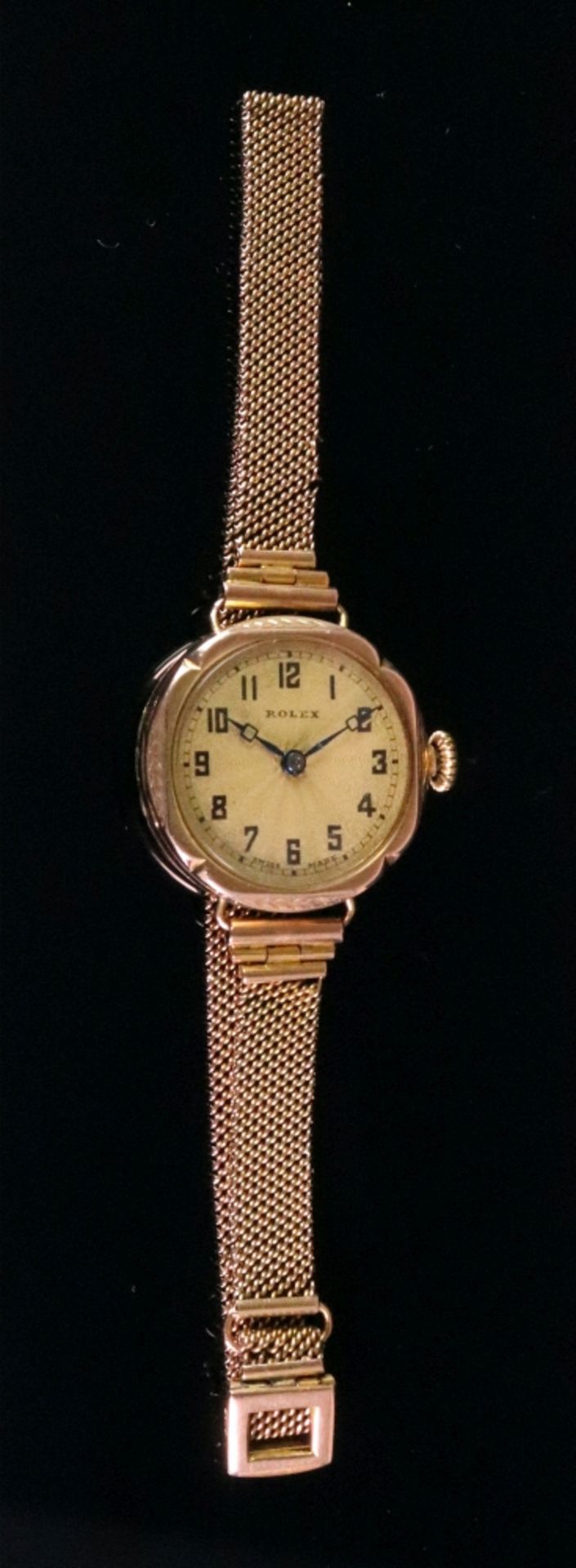 Rolex; a lady's 9ct gold bracelet watch, the dial with Arabic numerals, the case detailed '9. - Image 3 of 3