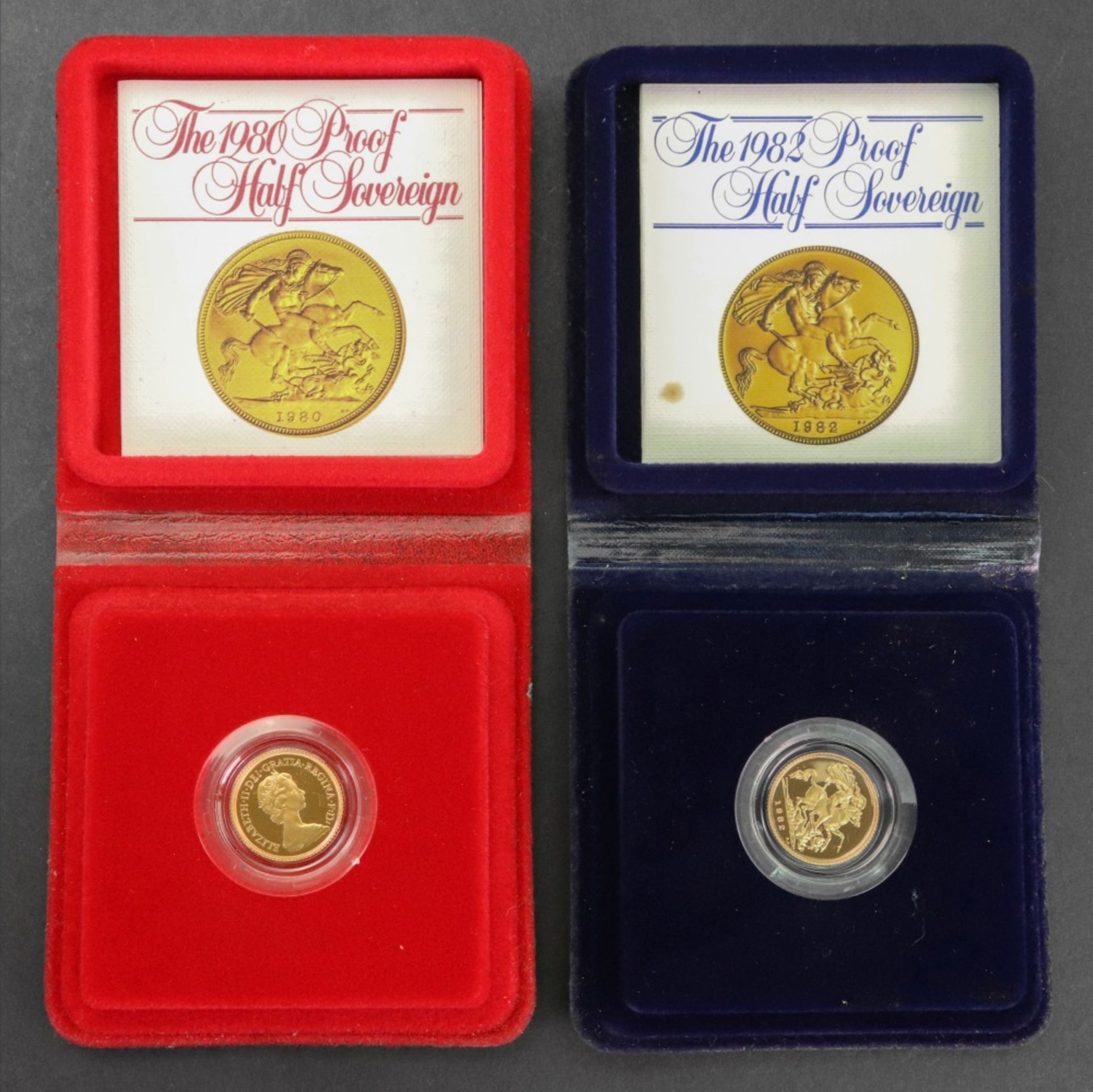 1980 & 1982 Proof half sovereigns, cased (2).