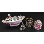 A French porcelain inkstand, with gilt metal mounts, late 19th century,
