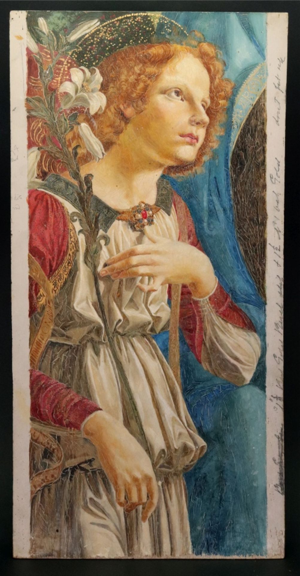 Pre-Raphaelite School, late 19th/early 20th Century, An angelic figure carrying a white flower, - Image 2 of 3