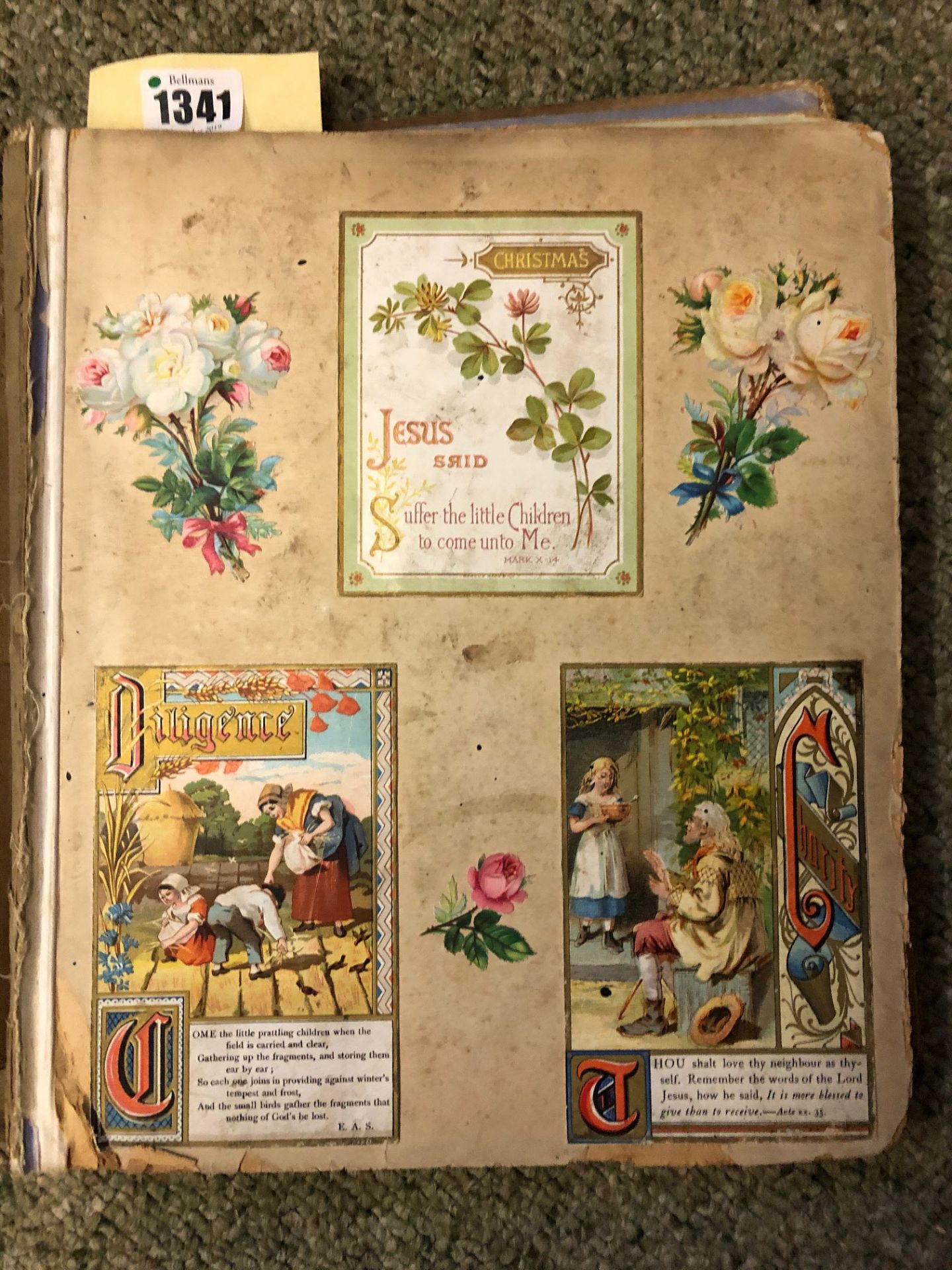 A Victorian album of 'scraps', in a decorative original binding with panels of flowers and gilt. - Bild 6 aus 16