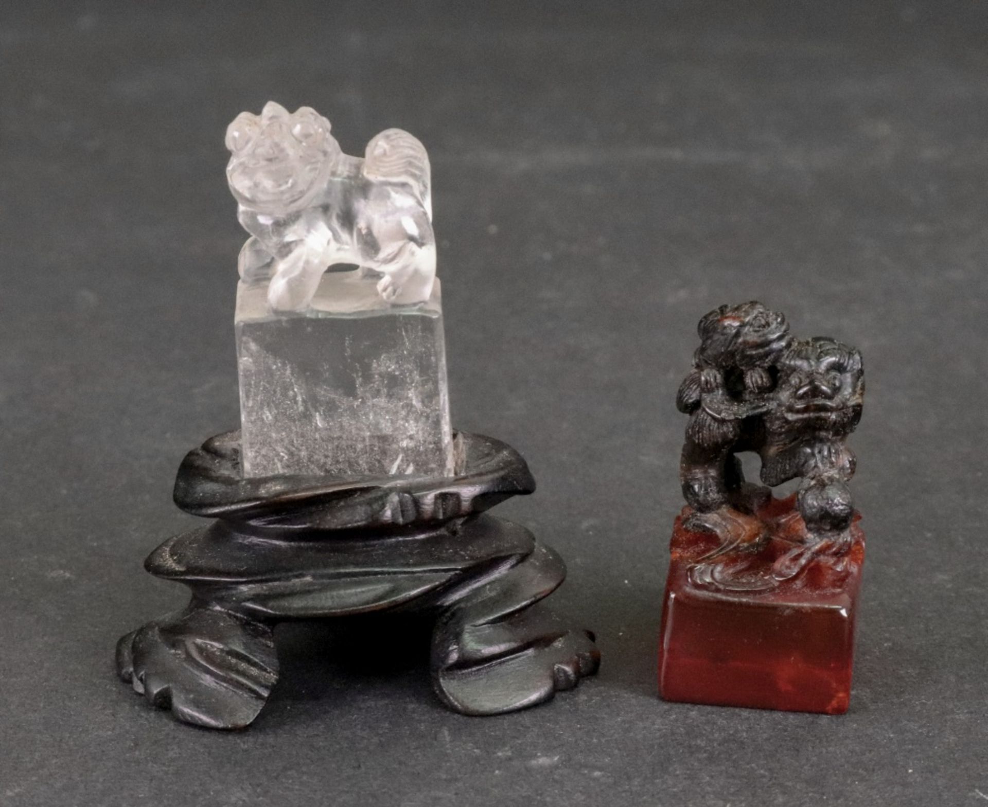A small Chinese rock crystal carving of a Buddhist lion, standing on a rectangular plinth, 4. - Image 2 of 4
