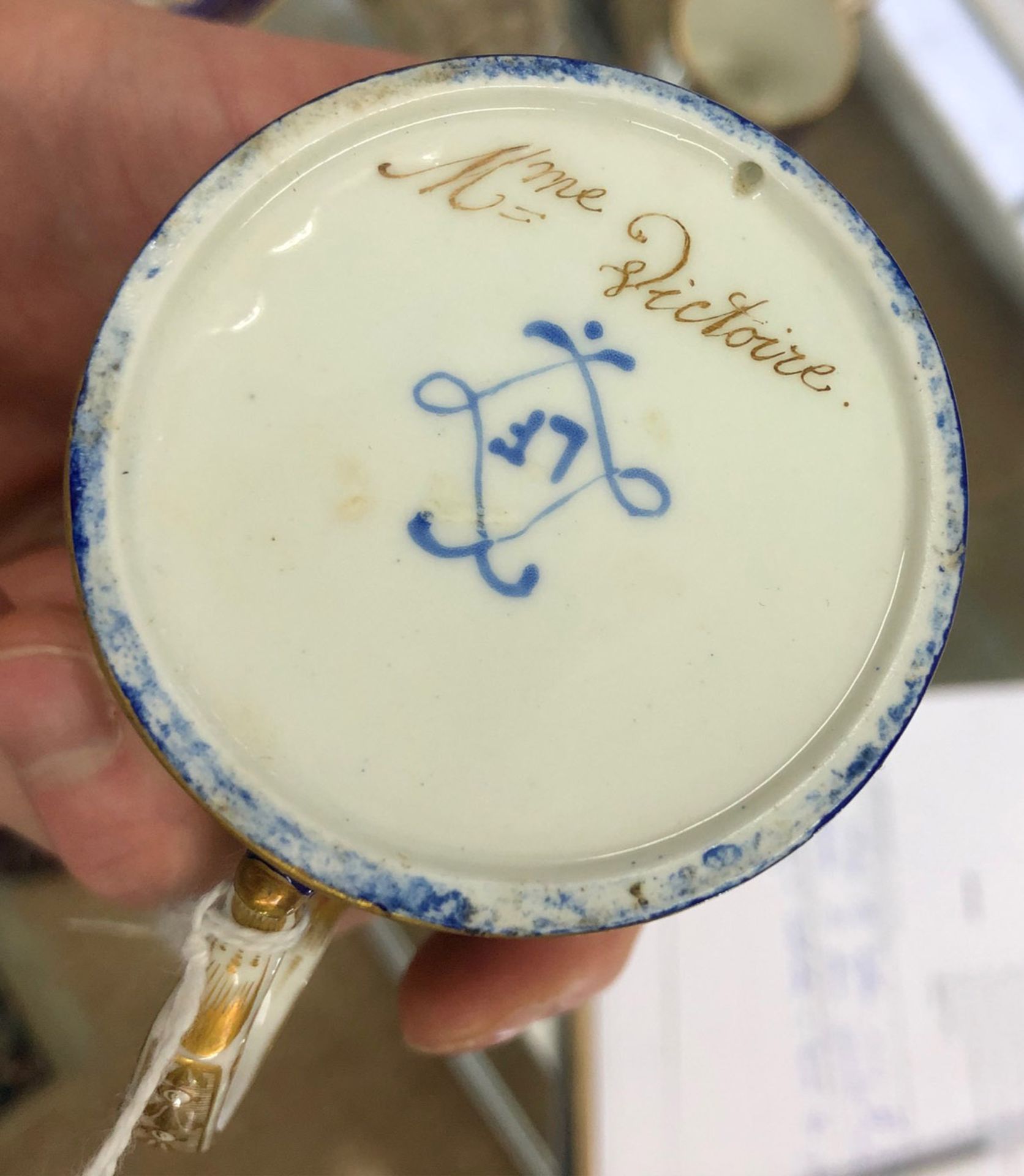 A pair of Sevres style coffee cans and saucers, each painted with a bust portrait of Mme. - Bild 14 aus 14