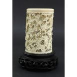 A Chinese ivory tusk vase, late 19th/early 20th century,