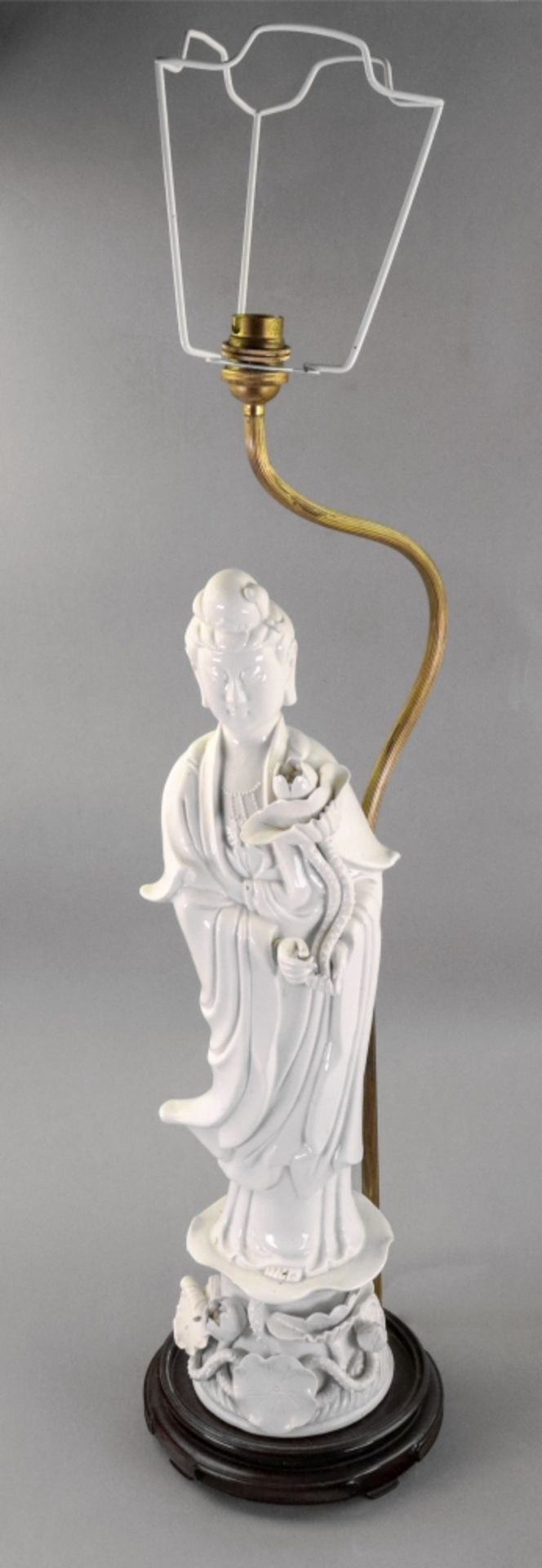 A Chinese blanc de chine figure of guanyin, 20th century, holding a lotus flower, - Image 3 of 5