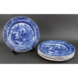 A set of six pearlware dinner plates, early 19th century,