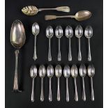A George III silver Onslow pattern tablespoon, London 1764, makers mark rubbed, 22cm long,