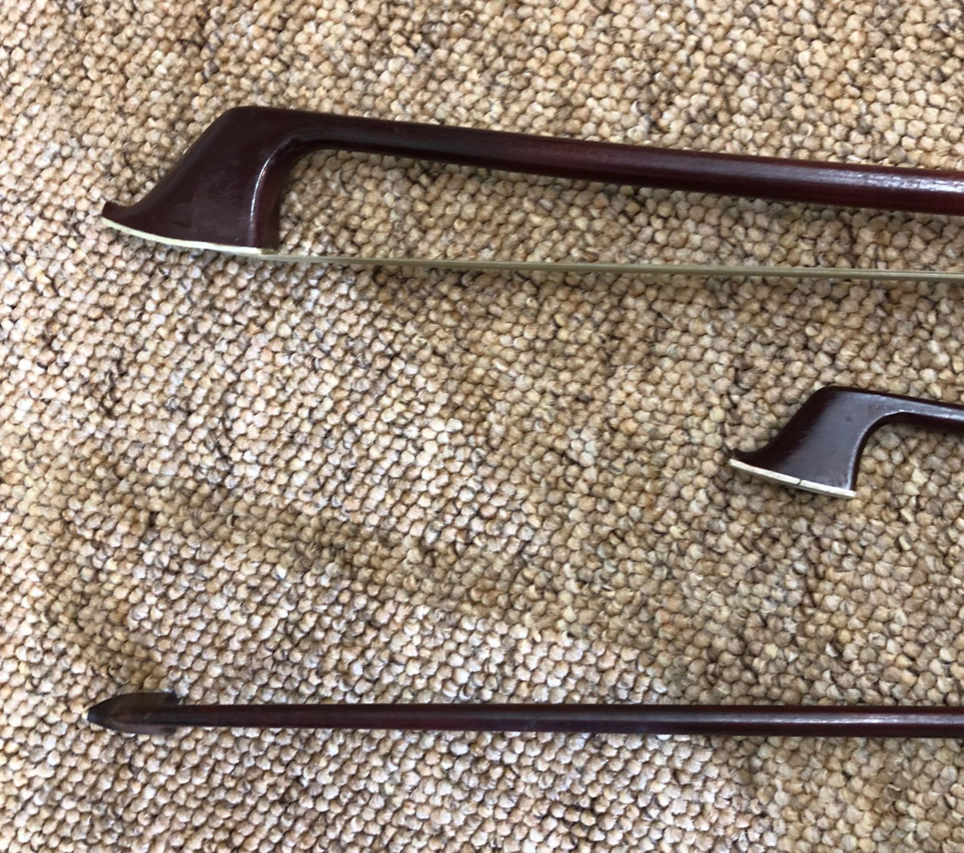 Three Violin bows, one mahogany and ebony, stamped Prima 200, with bone, - Image 5 of 7