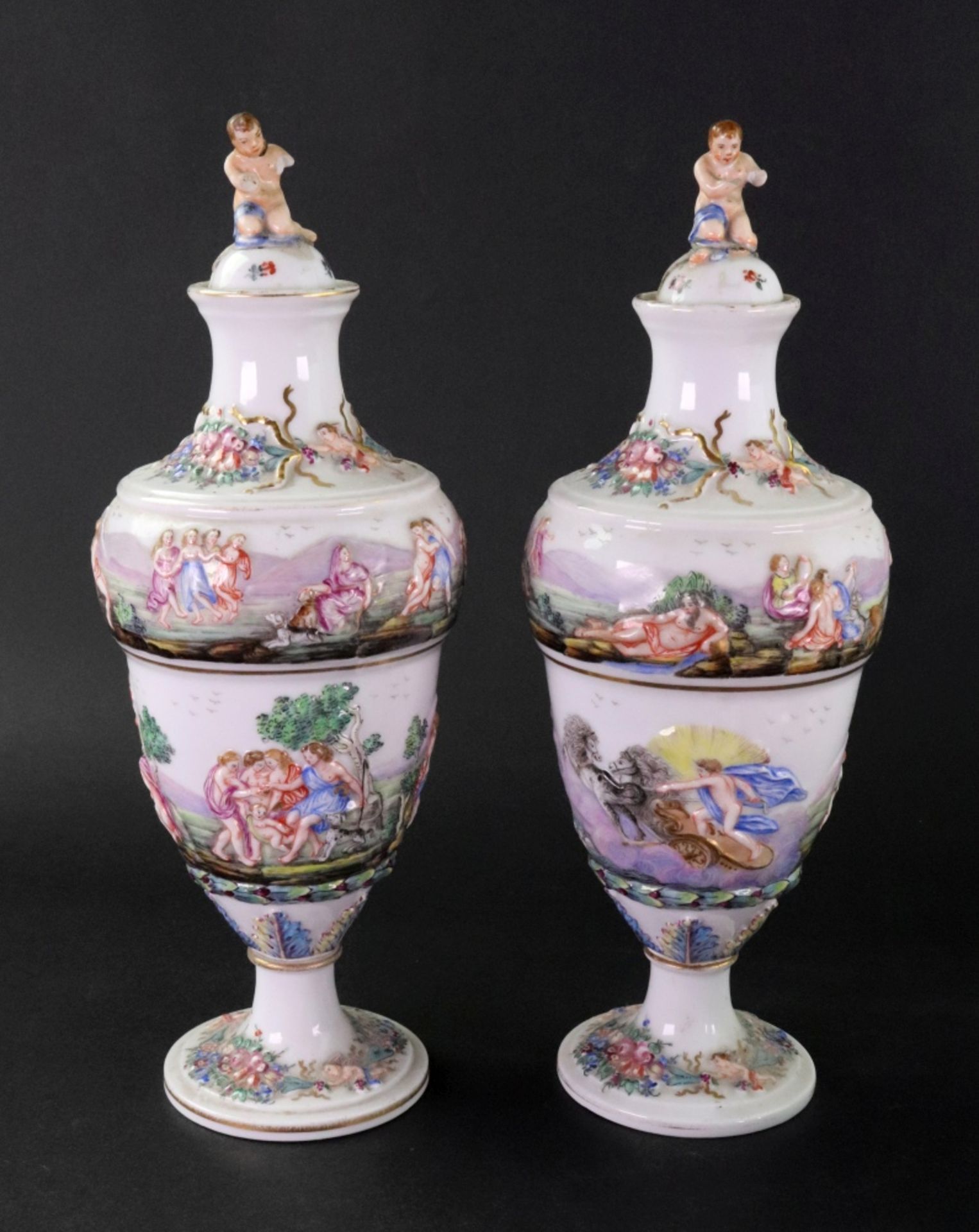 A pair of Italian ogee vases and covers, 20th century, - Image 3 of 14