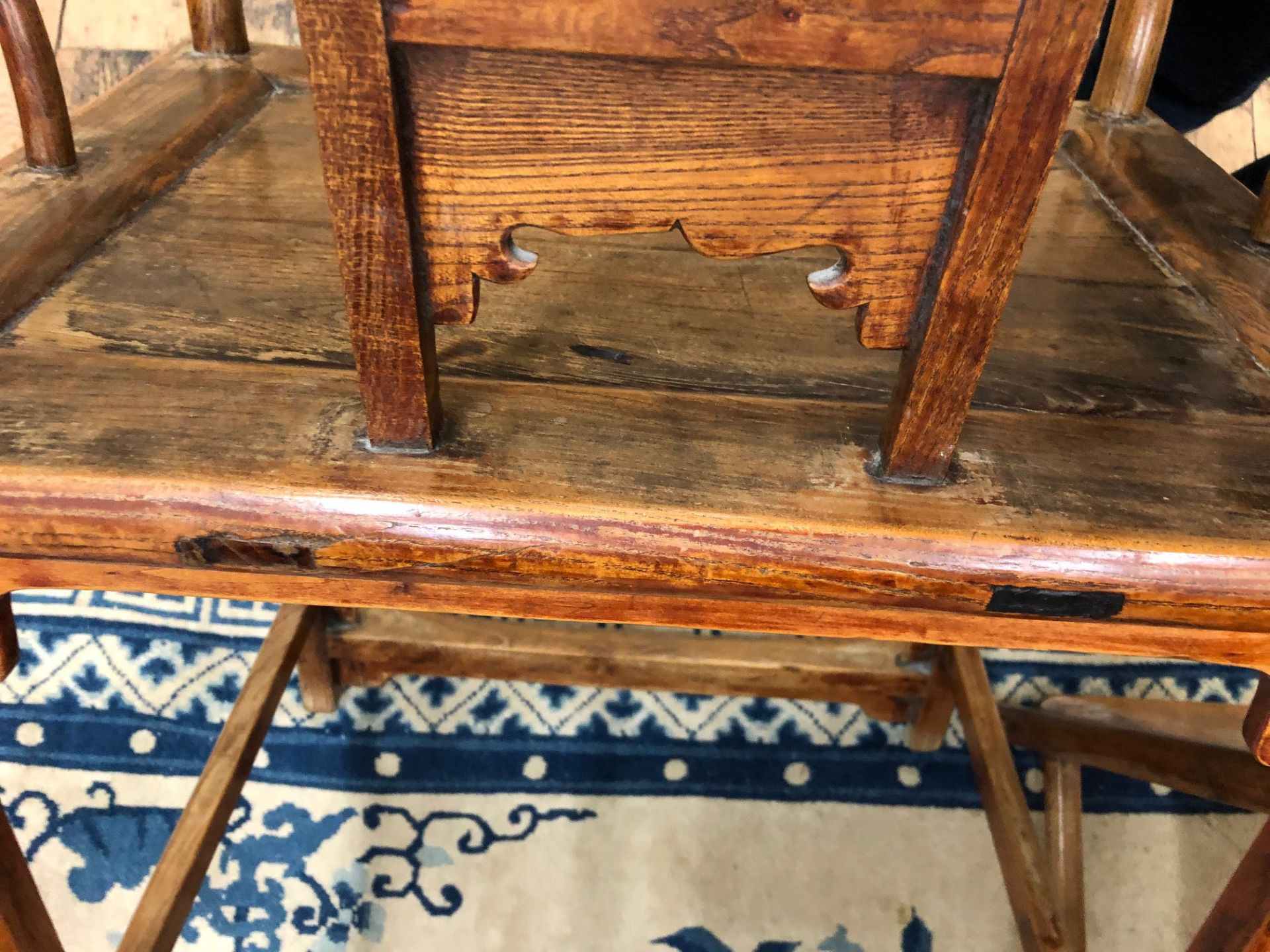 A pair of Chinese open arm elbow chairs, with carved and pierced and panelled splats, - Image 12 of 15