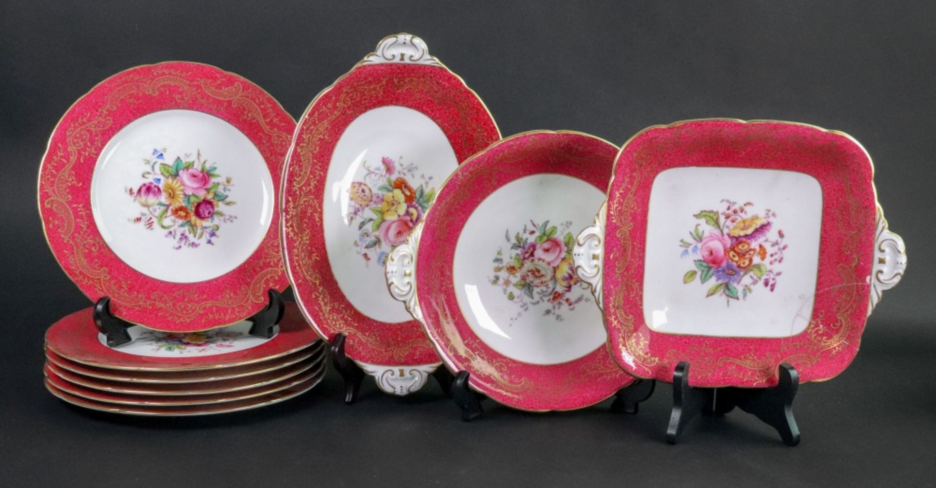 A Coalport nine piece dessert service, manufactured for Harrods Ltd, six plates and three dishes, - Image 2 of 2