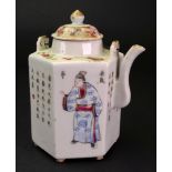 A Chinese famille rose hexagonal teapot, late 19th/20th century,