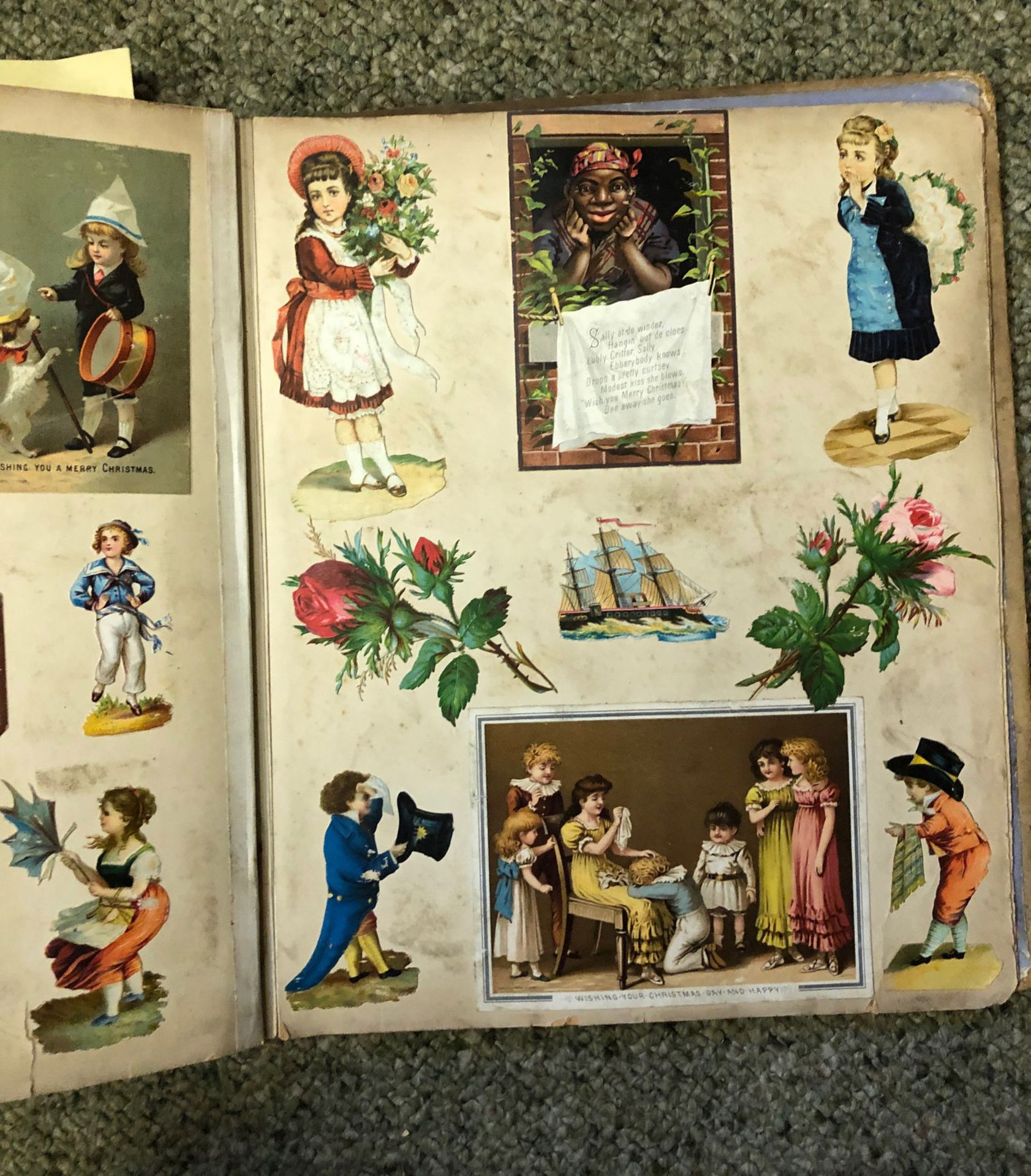 A Victorian album of 'scraps', in a decorative original binding with panels of flowers and gilt. - Bild 16 aus 16