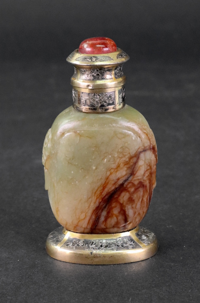 A Chinese soapstone and gilt metal mounted snuff bottle, late 19th/20th century,