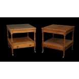 Martin J Dodge; a pair of stained beech two tier square side tables with single drawer to undertier,