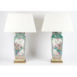 A pair of modern Chinese style famille verte vases (converted to table lamps),