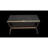 A modern black lacquer and parcel gilt rectangular two tier coffee table, 111cm wide x 51cm high.