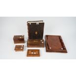 A modern wooden bound photograph album in the form of a leather bound book, 32.