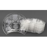 Lalique; a set of nine glass kidney shap