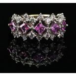 An 18ct white gold, pink sapphire and di