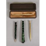 A Vintage green marble effect The 'B-B' fountain pen and propelling pencil,