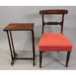 A Regency rosewood dining chair, with curved bar back, stuff over seat,