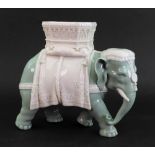 A James Hadley Royal Worcester vase, in the form of an elephant with howdah, 23cm wide x 20cm high.