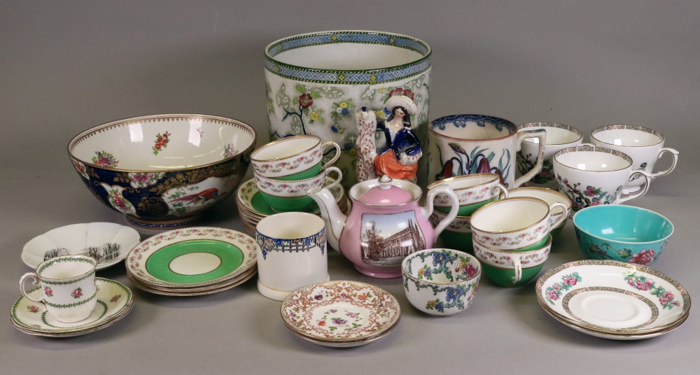 An Aynsley floral bordered green ground tea service, retailed by Thomas Goode & Co,