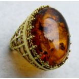 Large natural Baltic amber dress ring, 25 x 18 mm oval cabochon,