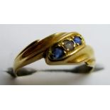 An 18ct gold sapphire and seed pearl set ring,