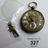 A Victorian silver cased pocket watch with two keys, London 1855,