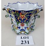 A French early/mid 20th century Faience jardiniere, marked Rouen to base,