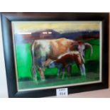 Lois Sykes (American, 20th/21st century) - 'Longhorn cow & calf', acrylic on paper,