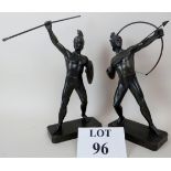 A pair of early 20th century bronzed spelter statuette's depicting gladiators,