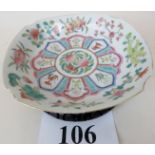 A 19th century Chinese porcelain dish painted in coloured enamels with peach's,